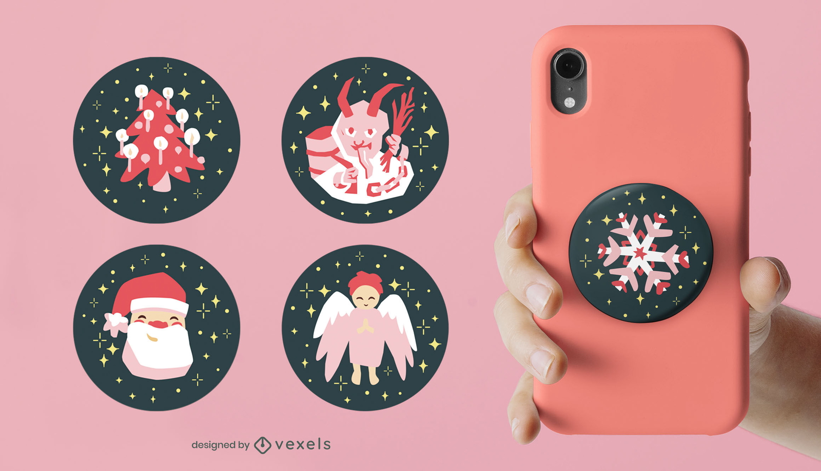 Set de popsockets semi planos navideños