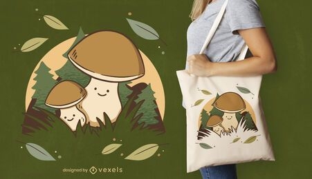 Bolsa com personagens de cogumelos fofos