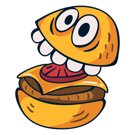 Desenho de personagem de comida de hambúrguer louco