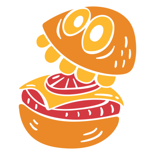 Personagem de comida de hambúrguer cortado