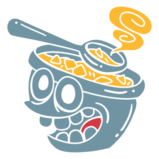 Personagem de comida de tigela de sopa maluca cortada