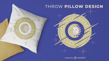 Zodiac sun and moon throw pillow design