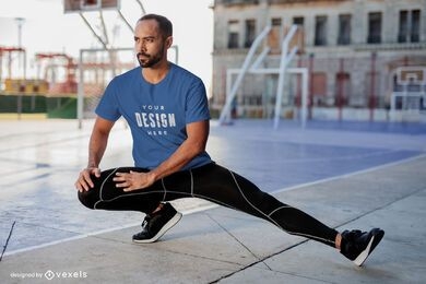 Stretching fitness model t-shirt mockup