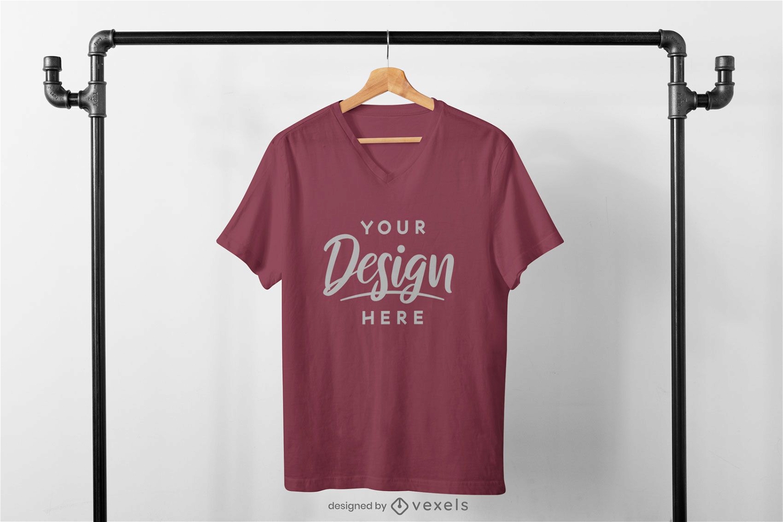 Centered t-shirt in clothing rack mockup