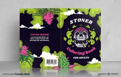 Diseño de portada de libro para colorear de calavera de marihuana