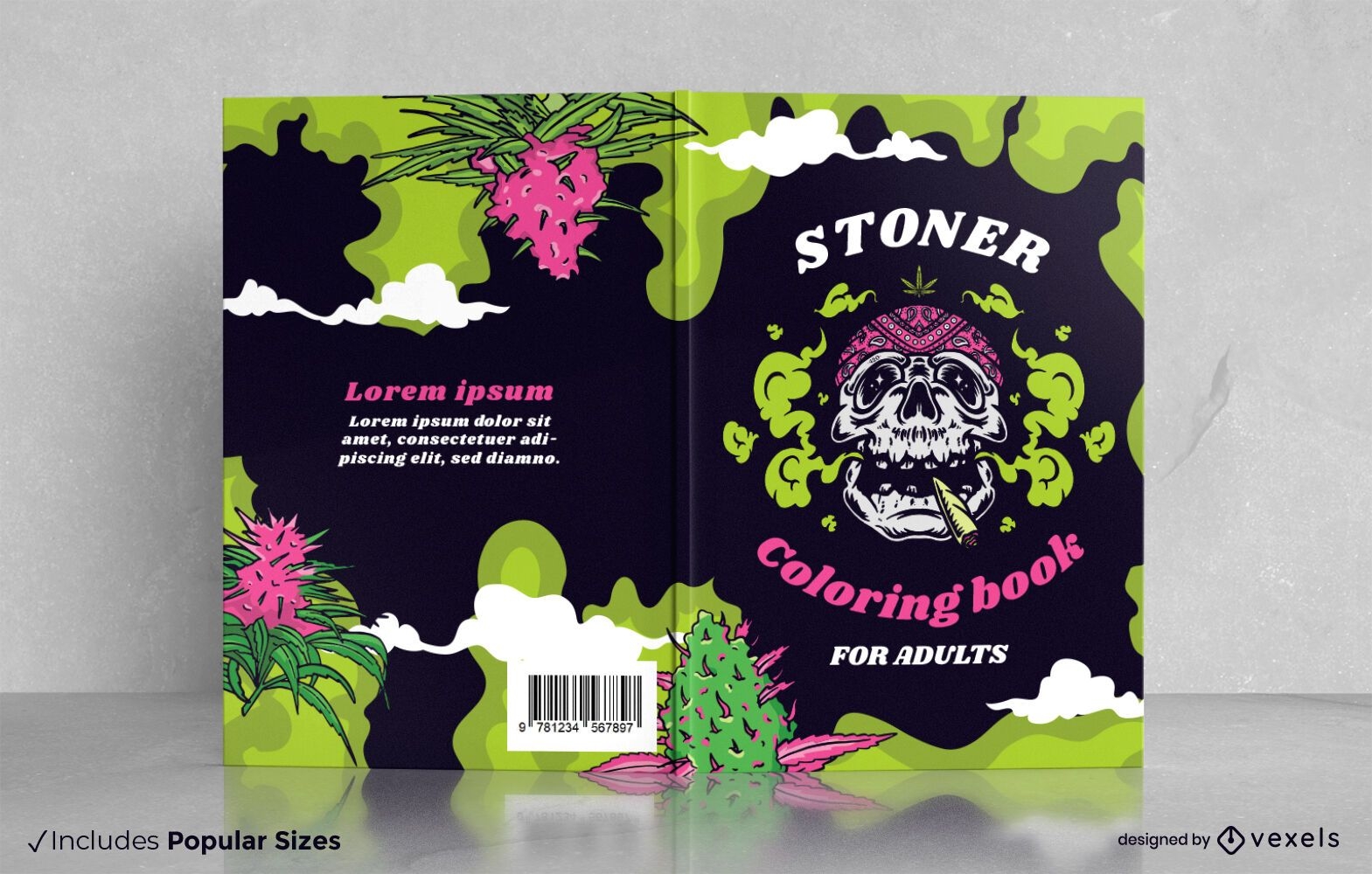 Marihuana skull coloring book cover design