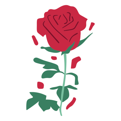 Rote Rosenpflanze halbflach PNG-Design