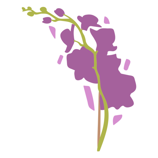 Flores lilas en un tallo plano. Diseño PNG