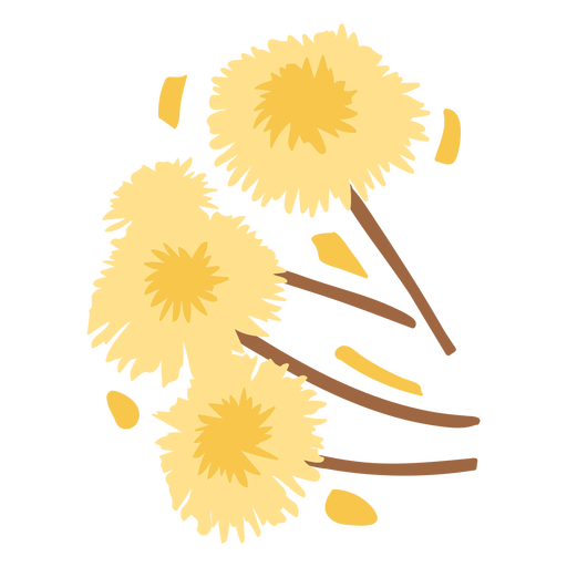 Flores amarelas de dente de leão planas Desenho PNG