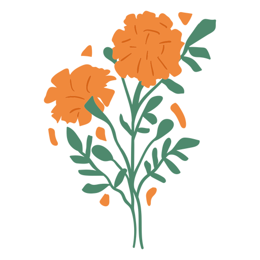 Flores de clavel naranja semi planas Diseño PNG