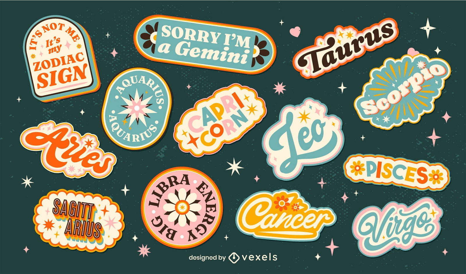 Awesome lettering zodiac sign badges