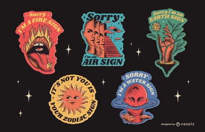 Cool zodiac badges illustrations with quotes