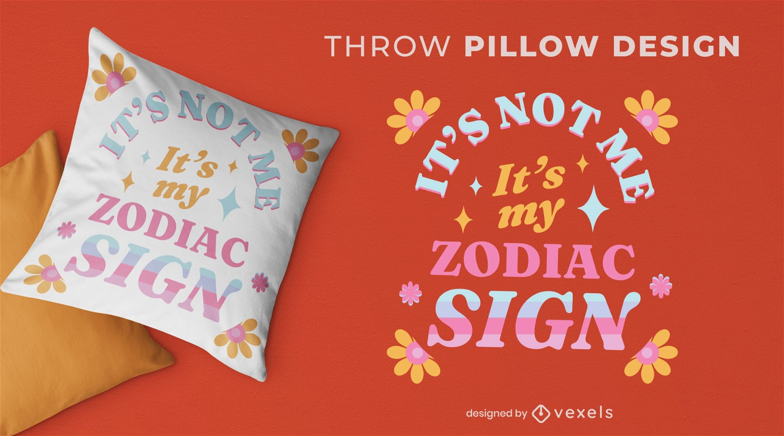 Zodiac sign retro floral throw pillow design