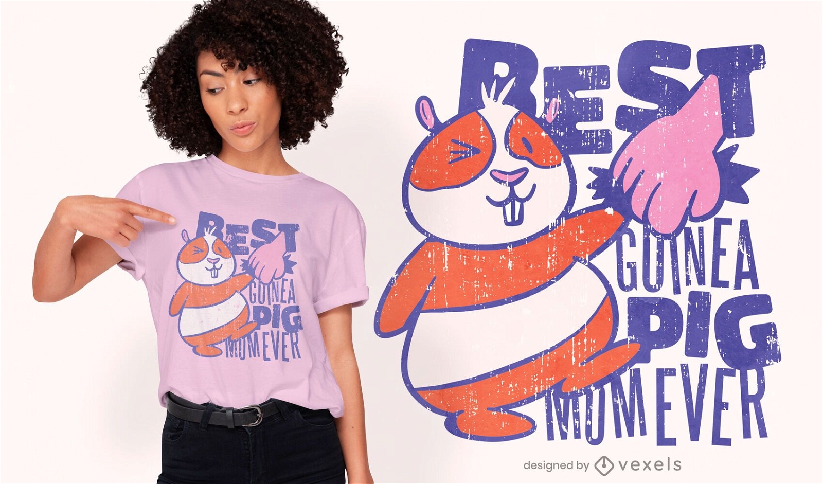 Meerschweinchen Mama Cartoon T-Shirt Design - Vektor Download
