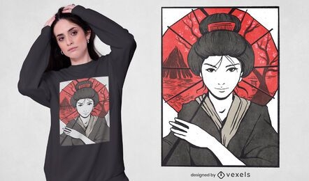 Japanese geisha girl umbrella t-shirt design