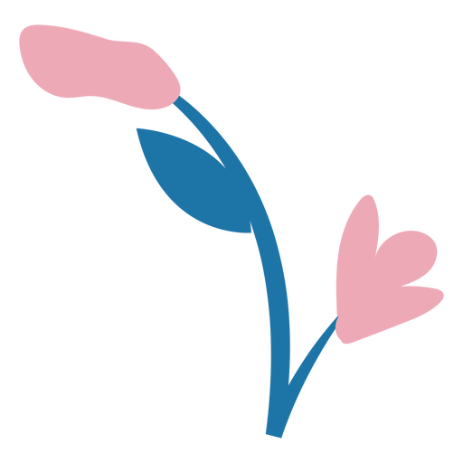 Flores rosadas en un plano de tallo azul. Diseño PNG
