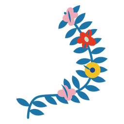 Flores e folhas em uma haste plana Desenho PNG