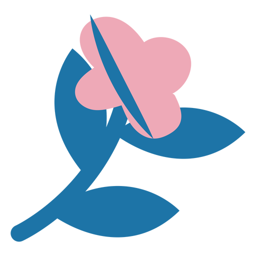 Flor rosa en un plano de tallo azul Diseño PNG