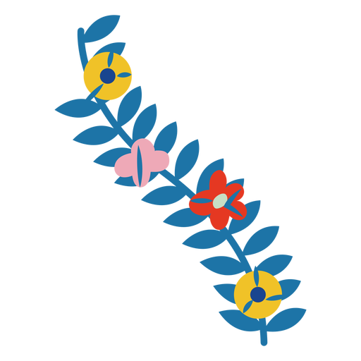Flores en un plano de tallo frondoso Diseño PNG