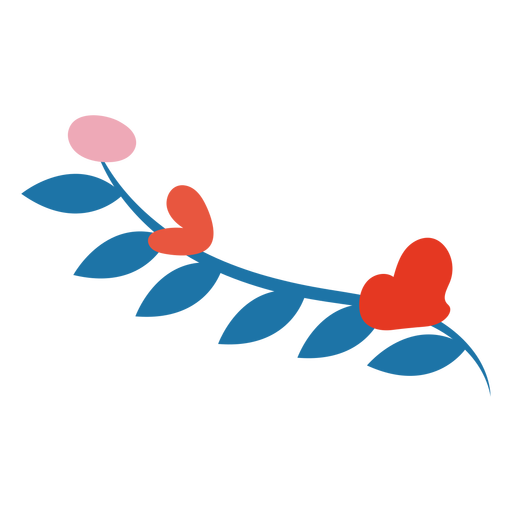 Red flowers on a blue stem flat PNG Design
