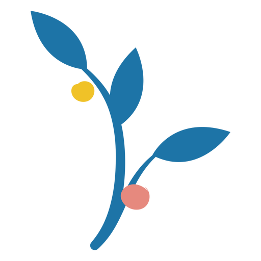 Blauer Stiel mit rosa und gelben Blüten flach PNG-Design