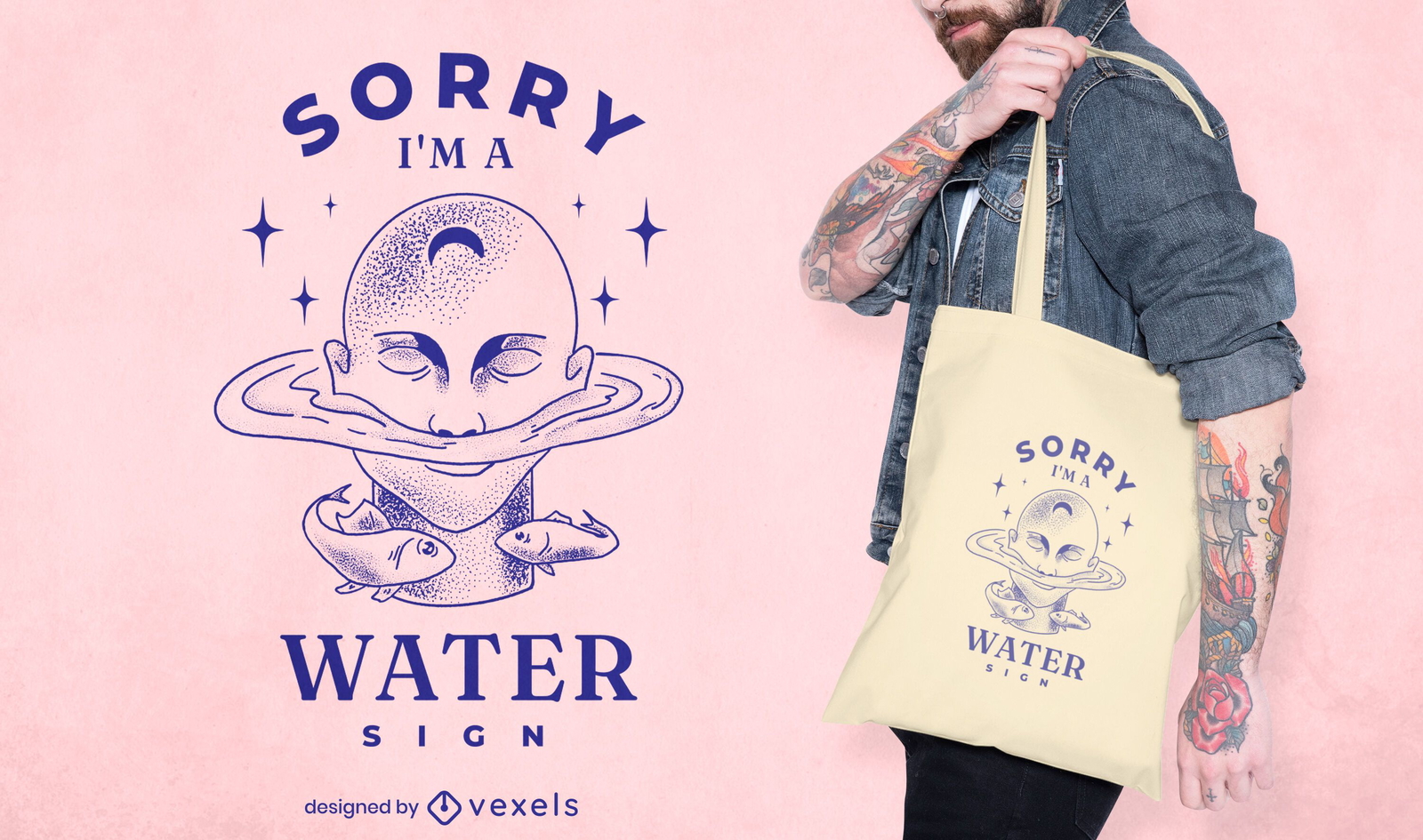 Diseño de bolsa de asas de zodiaco de naturaleza de signo de agua