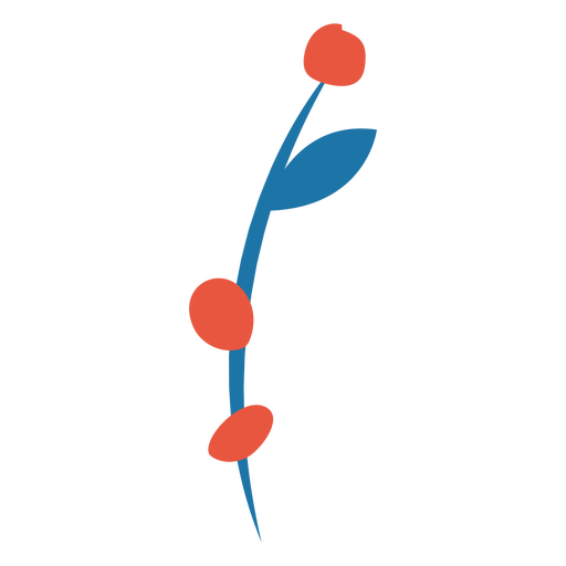 Rote runde Blumen auf einem blauen Stiel flach PNG-Design