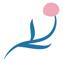 Runde rosa Blume mit blauem Blatt flach PNG-Design