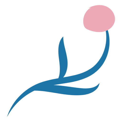 Runde rosa Blume mit blauem Blatt flach PNG-Design
