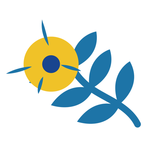 Round yellow flower with blue stem flat PNG Design