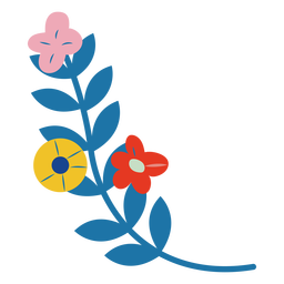Flores de colores en un tallo semi plano Diseño PNG