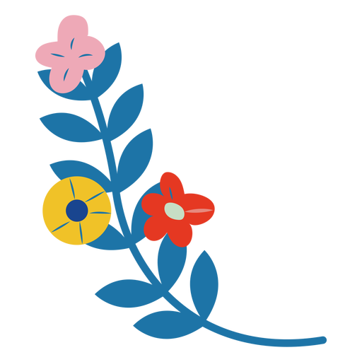 Colorful flowers in a stem semi flat PNG Design