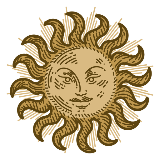 Sun with face color stroke PNG Design