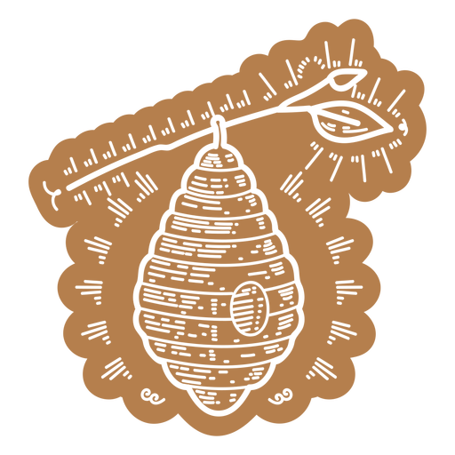 Colmeia de abelhas em um galho cortado Desenho PNG