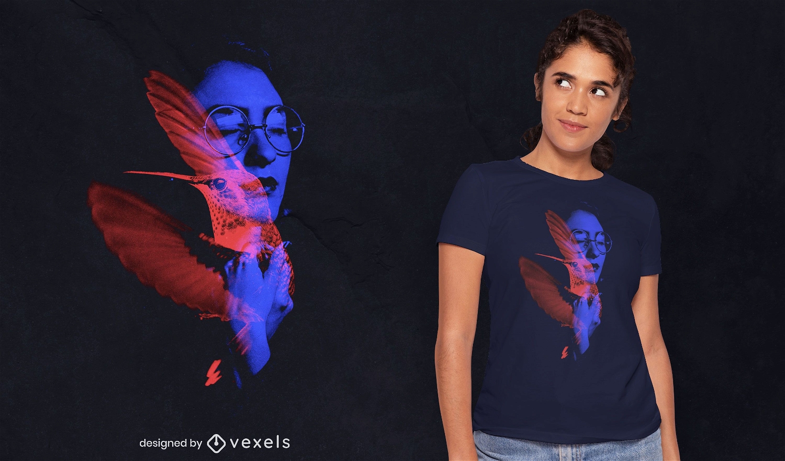 Frau und Kolibri PSD T-Shirt Design