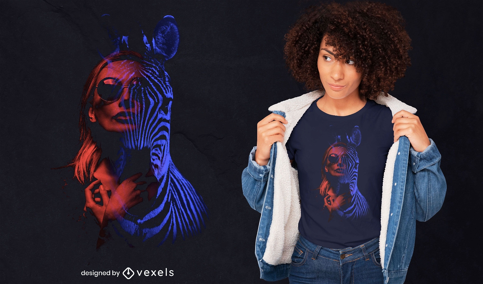 Woman and zebra double exposure psd t-shirt design