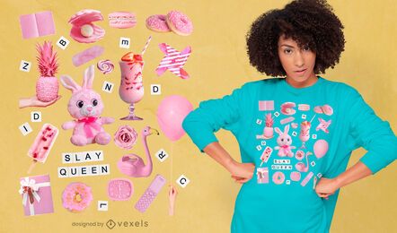 T-shirt psd com elementos rosa