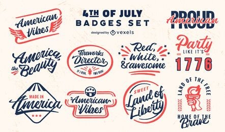 Conjunto de emblemas retrô de feriado de 4 de julho