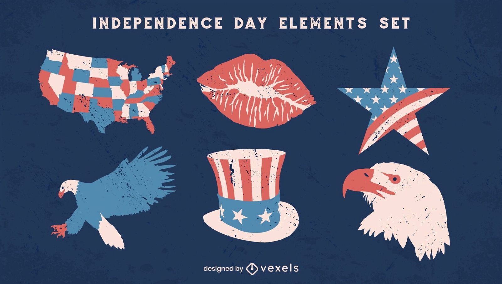Conjunto vintage de elementos del día de la independencia