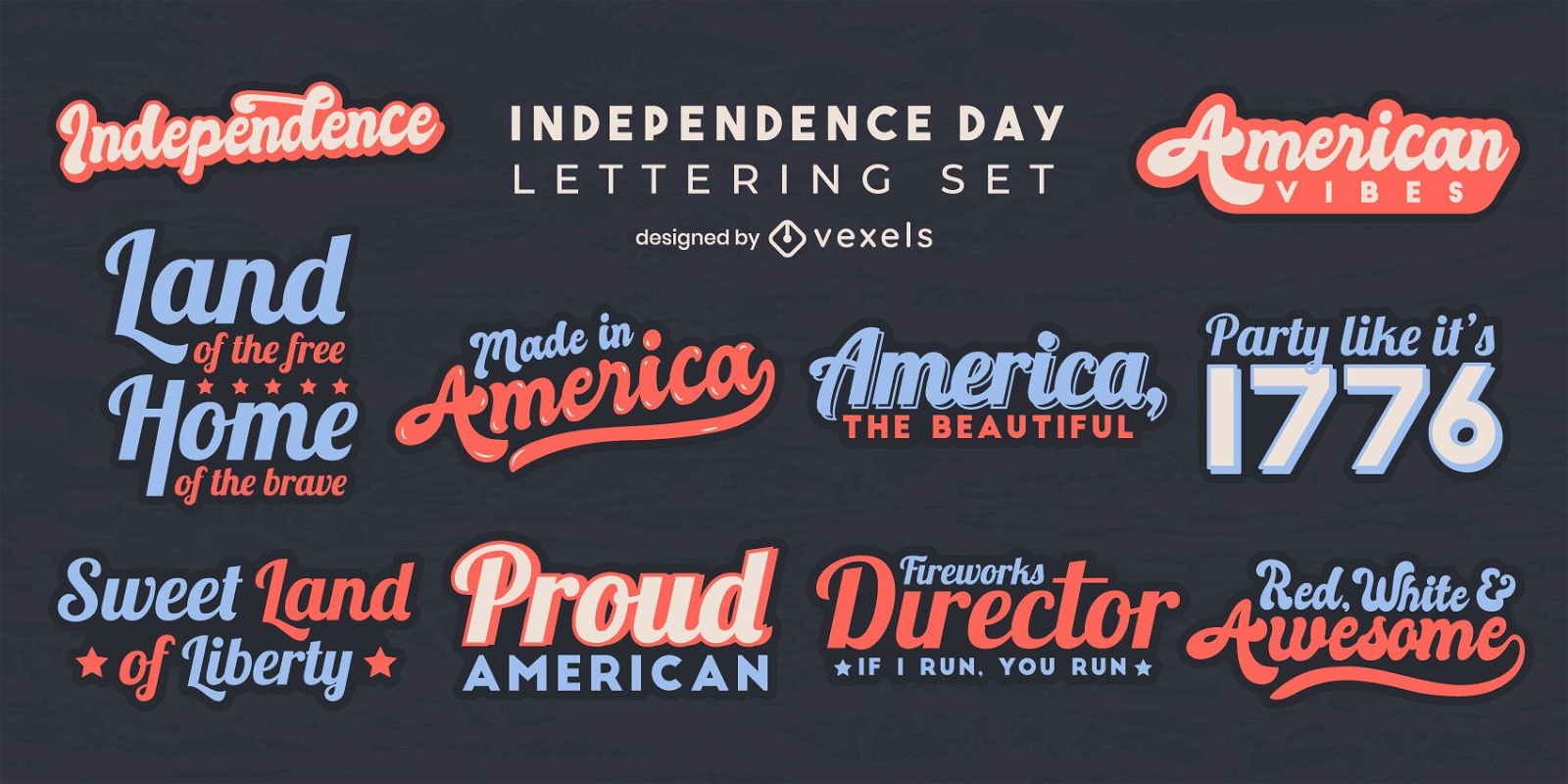 Independence day set of lettering elements