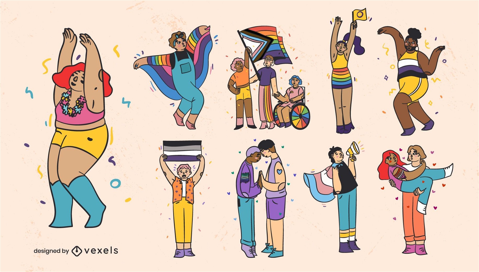 Conjunto de caracteres do traço colorido do mês do orgulho