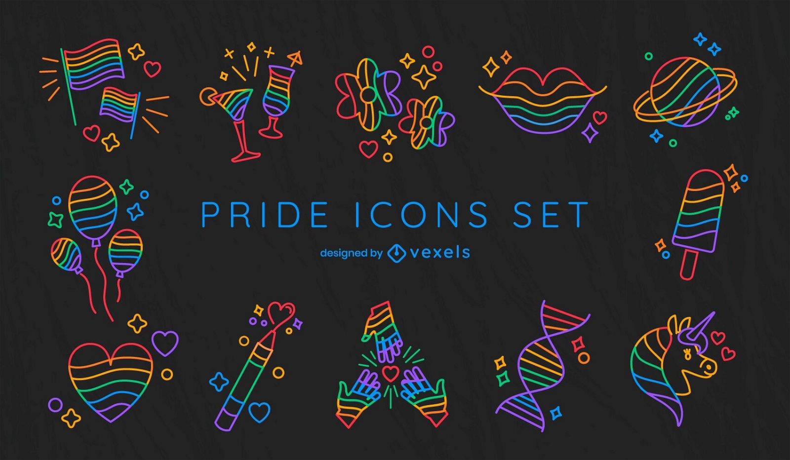 Pride month stroke set of icons