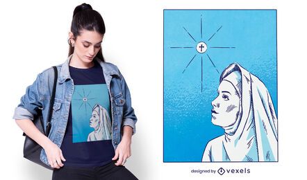 Diseño de camiseta dibujada a mano religión monja