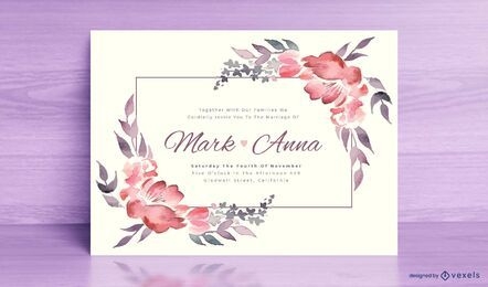 Wedding invitation watercolor flowers template