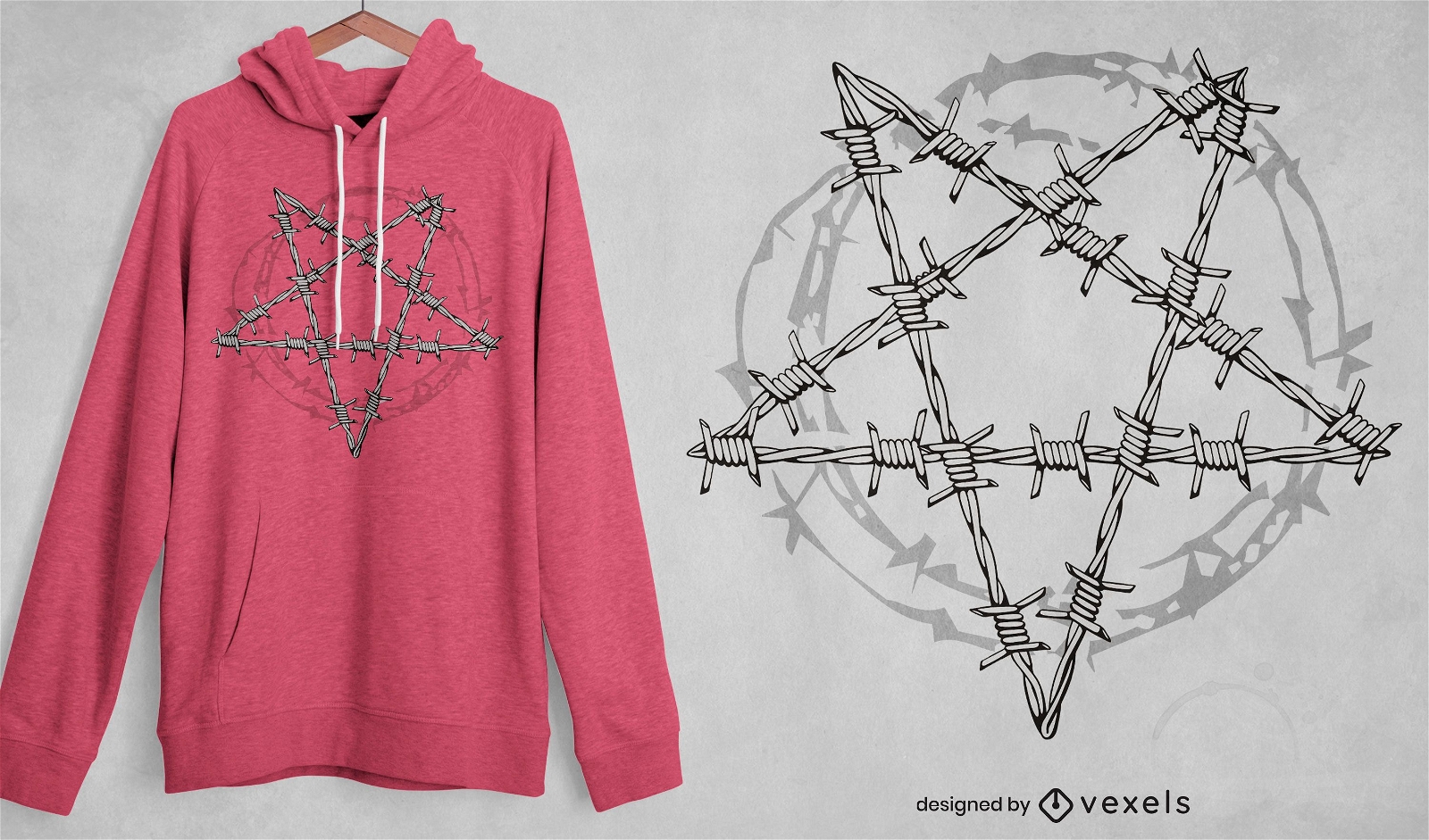 Design de camiseta de arte de linha de pentagrama de arame