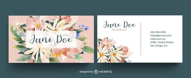 Business card watercolor floral template