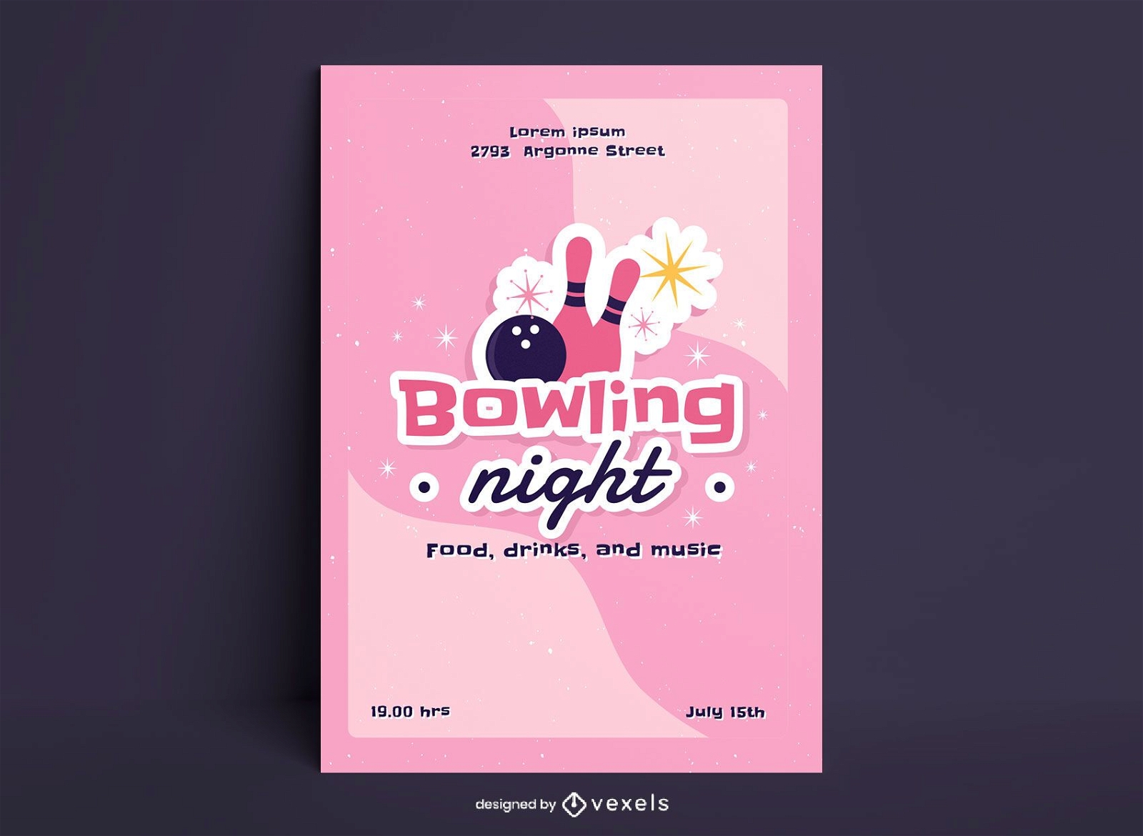 Bowling night sticker style poster design