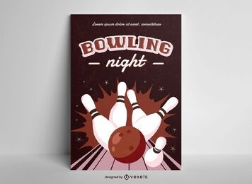 Bowling night semi flat poster design 