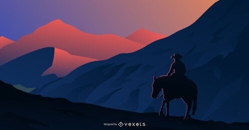 Reiten bei Sonnenuntergang Cowboy Silhouette Hintergrund
