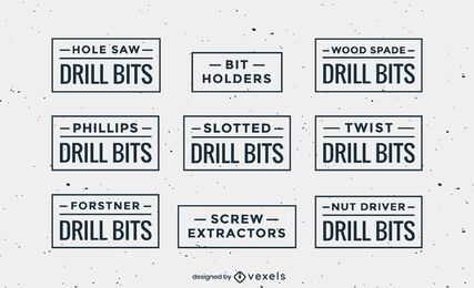 Flat drill bits labels set